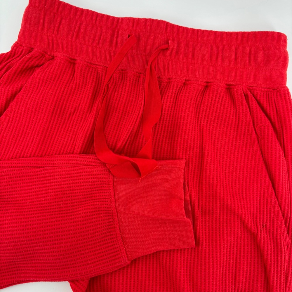 Zyia Active Waffle Knit Joggers Womens XS Red Excellent Thermal Drawstring Pants